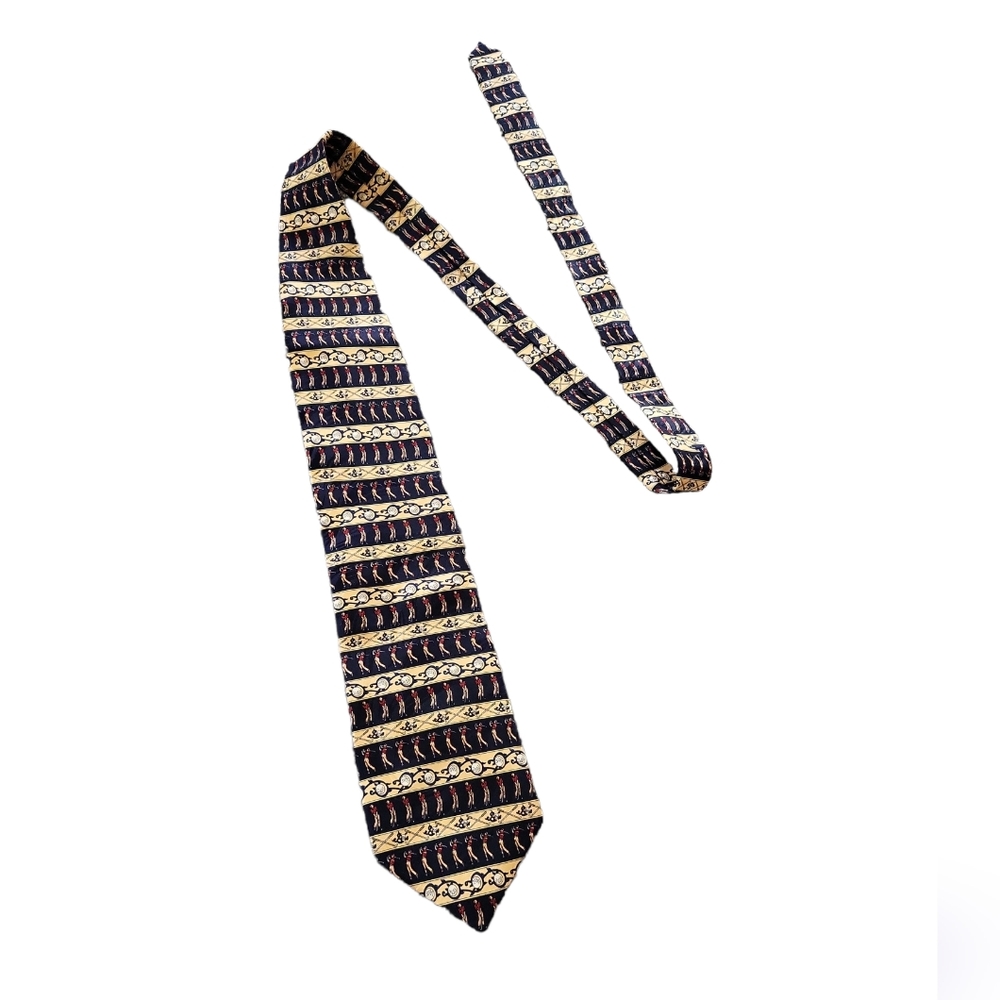 EUC Museum Artifacts all silk golfers tie, black, tan red